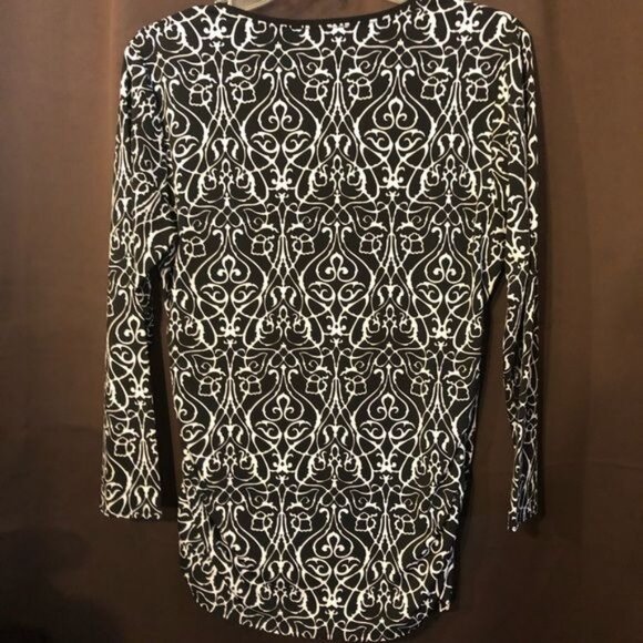 Tahiti long sleeve black white v-neck shirt polyester blend bunched medium READ - Picture 4 of 8